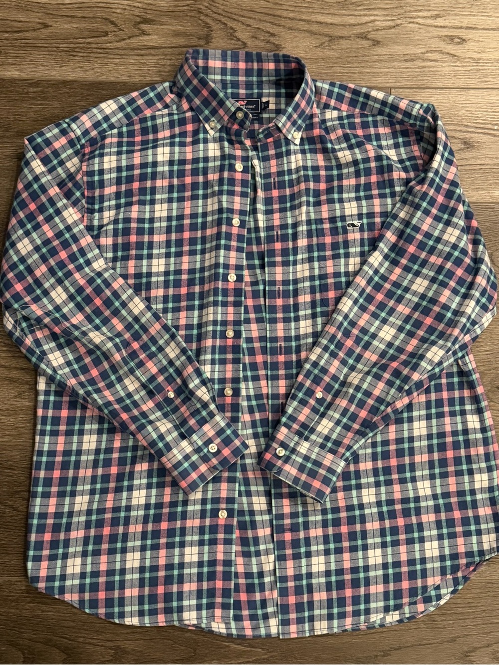 Vineyard Vines • Men’s Pink & Blue Plaid Button-Down Shirt • Fall Fashion